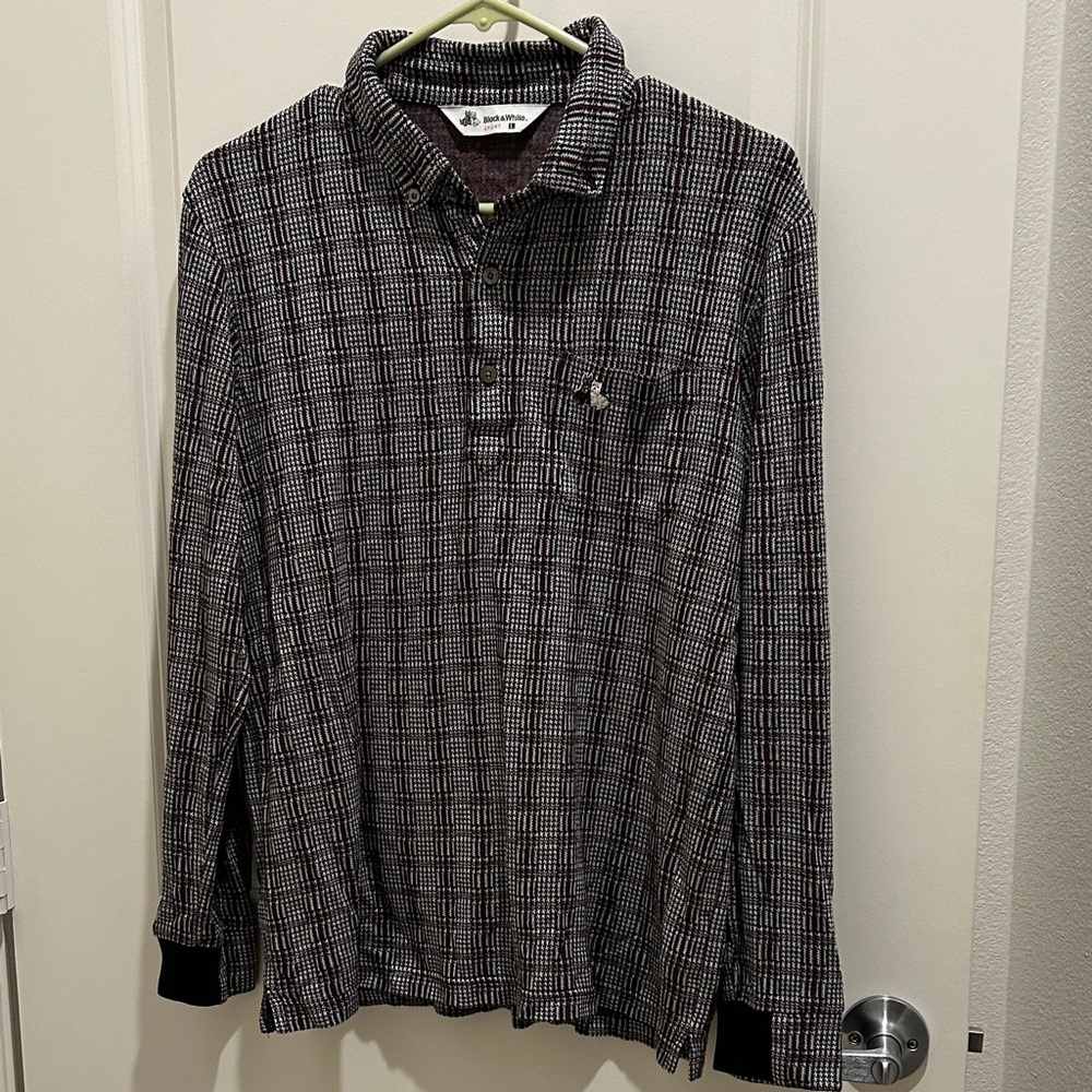 Men's Black and Gray Plaid Button-Down Long Sleeve Shirt